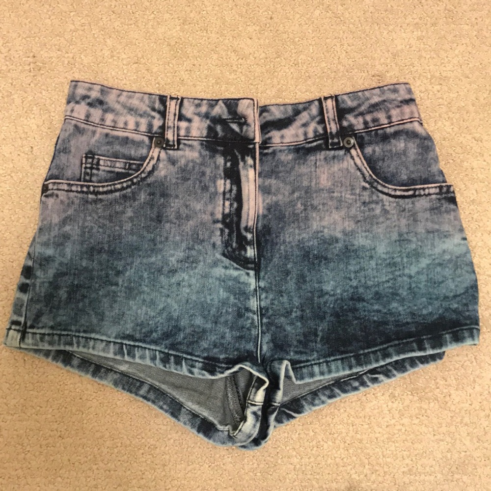 ASOS tye dye acid wash high waisted jean shorts
